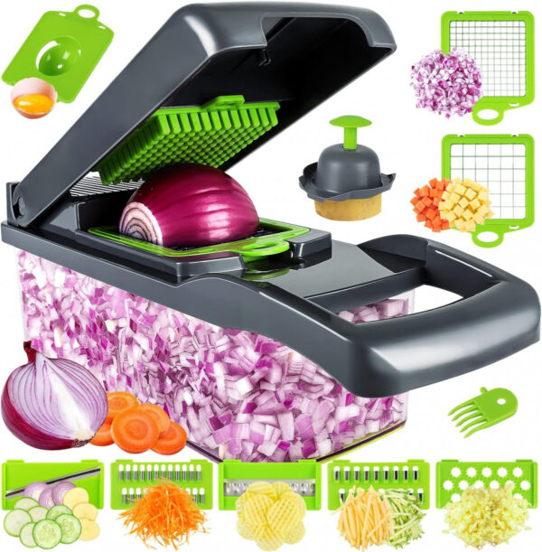 16-in-1 Multifunction Vegetable Chopper & Slicer with Storage Container | Onion Cutter, Vegetable Dicer, Potato Slicer, Grater & Food Chopper