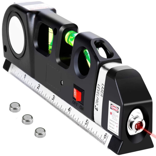 Laser Level Pro 3 Multipurpose Laser Level Measuring Tool with Measuring Tape & Bubble Levels